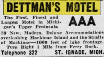 Dettmans Motel - May 1949 Ad